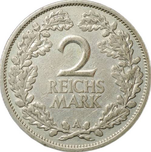 Монета 2 рейхсмарки 1926 A Германия