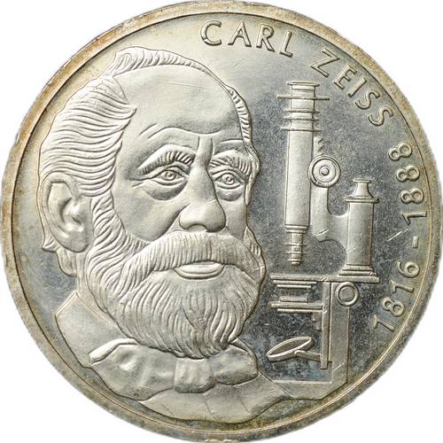 Монета 10 марок 1988 F 100 лет со дня смерти Карла Фридриха Цейса Германия ФРГ