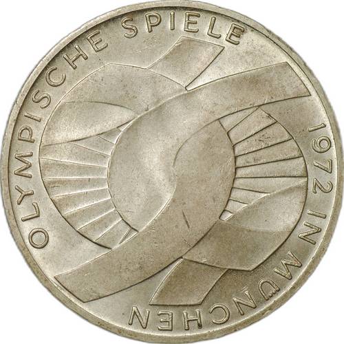 Монета 10 марок 1972 D Олимпиада Мюнхен Узел Германия ФРГ