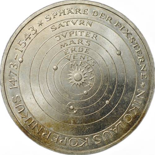 Монета 5 марок 1973 J 500 лет со дня рождения Николая Коперника Германия ФРГ