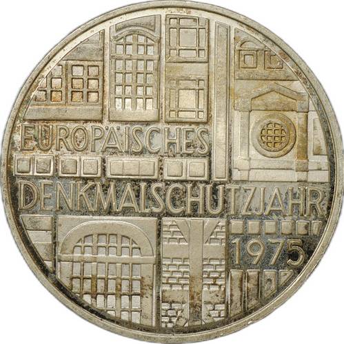 Монета 5 марок 1975 F Европейский год охраны памятников Германия ФРГ