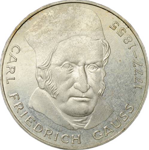 Монета 5 марок 1977 J 200 лет со дня рождения Карла Фридриха Гаусса Германия ФРГ