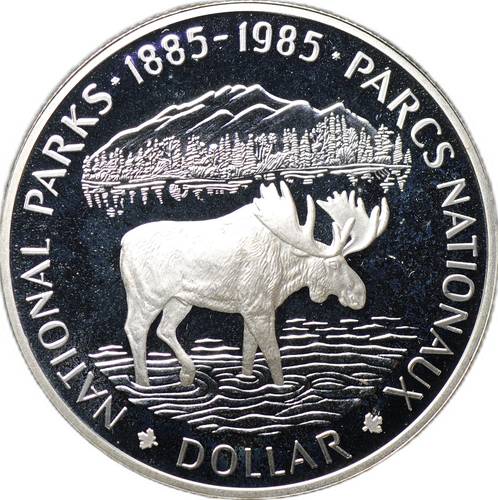 Монета 1 доллар 1985 100 лет Национальным паркам Канада