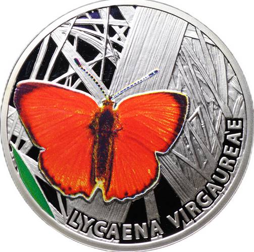 Монета 1 доллар 2010 Бабочки Червонец огненный lycaena virgavreae Ниуэ