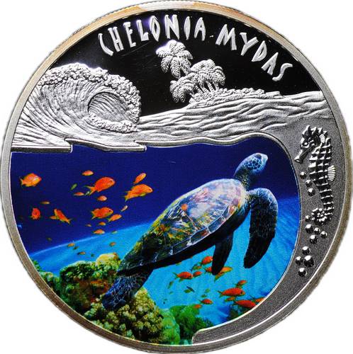 Монета 500 франков 2010 Зелёная черепаха Chelonia mydas Руанда