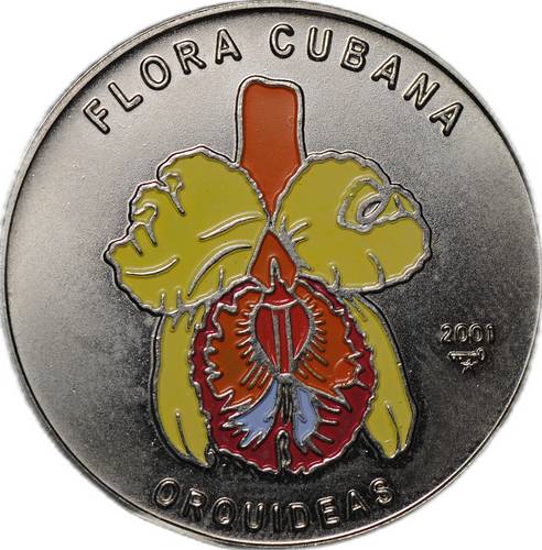 Монета 1 песо 2001 Орхидея жёлтая Куба