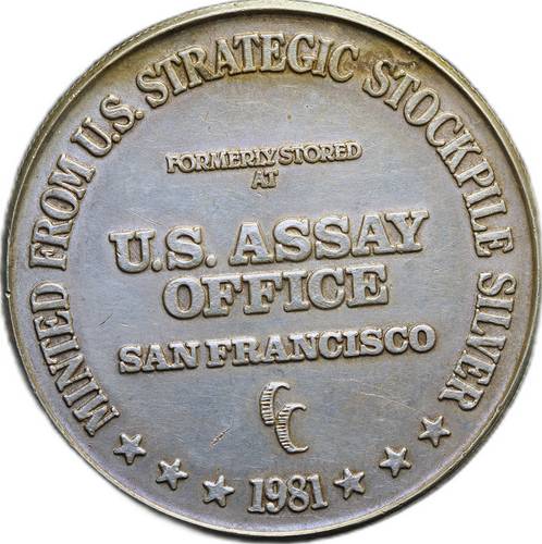 Жетон 1981 1 унция серебра Пробирная палата Сан-Франциско США