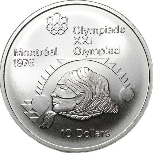 Монета 10 долларов 1975 XXI летние Олимпийские Игры, Монреаль 1976 - Толкание ядра Канада