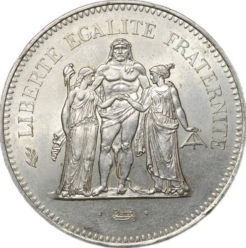 Монета 50 франков 1975 Геркулес Франция