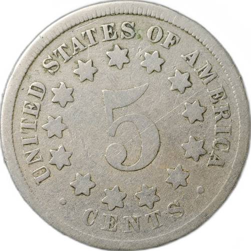 Монета 5 центов 1869 Щит Союза США