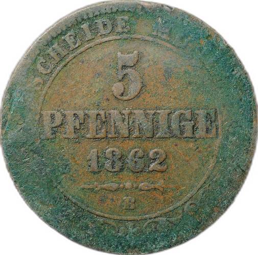 Монета 5 пфеннигов 1862 Саксония