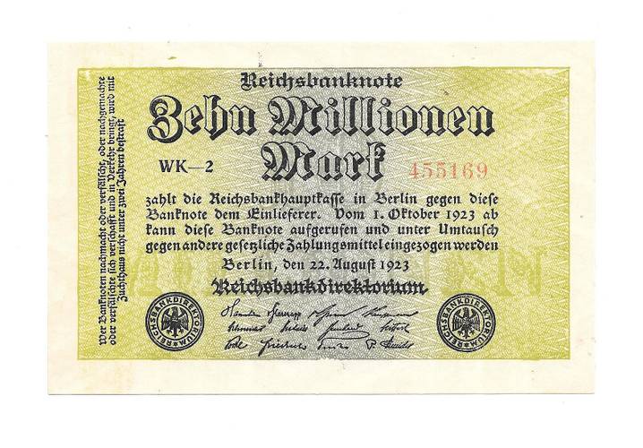 Банкнота 10000000 марок 1923 (10 миллионов) Германия Веймарская республика 22 августа