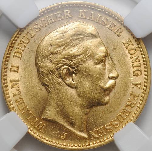 Монета 20 марок 1909 "J" - Гамбург Пруссия Германская империя Германия слаб ННР MS 62