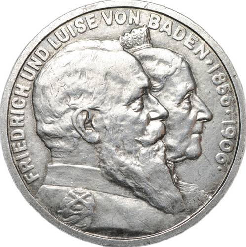 Монета 5 марок 1906 50 лет свадьбе Фридриха I и Луизы Баден Германская империя Германия