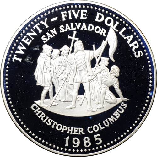 Монета 25 долларов 1985 Христофор Колумб Багамские острова Багамы