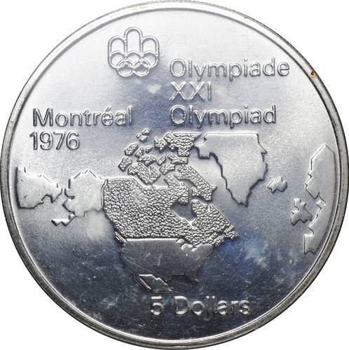Монета 5 долларов 1973 Олимпиада Монреаль 1976 - Карта Канады Канада