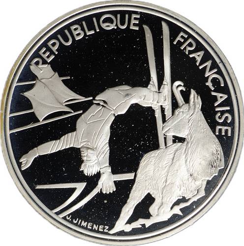 Монета 100 франков 1990 Олимпиада Альбервиль 1992 - Фристайл Франция