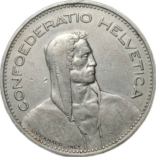 Монета 5 франков 1937 Швейцария