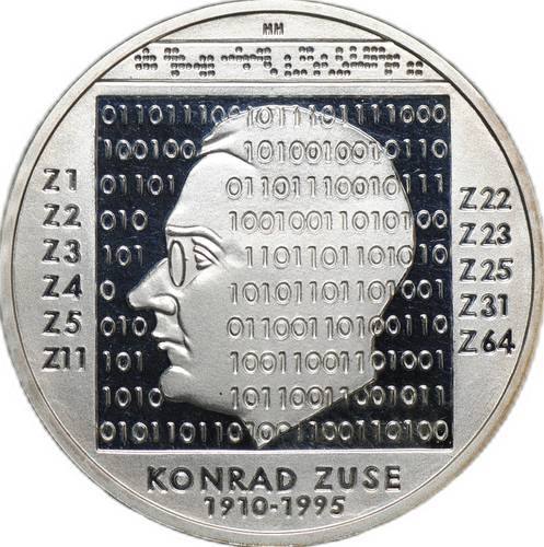 Монета 10 евро 2010 100 лет со дня рождения Конрада Цузе Германия