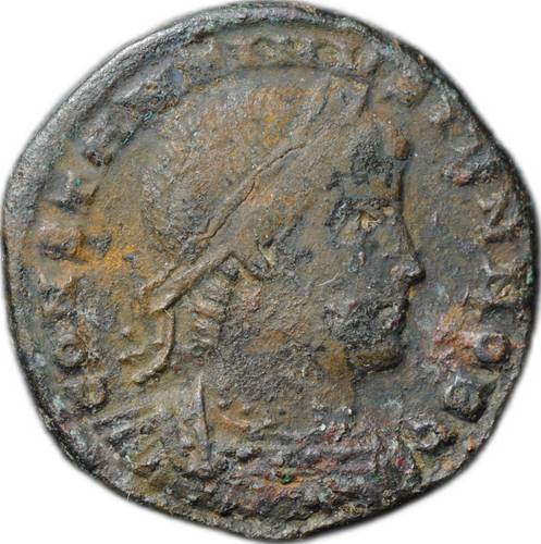 Монета Фоллис 334-335 Константин II цезарь (317–337) Два воина с копьями Римская Империя