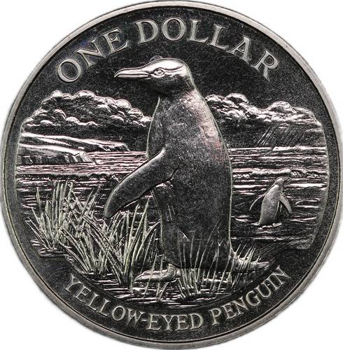 Монета 1 доллар 1988 Желтоглазый пингвин Новая Зеландия