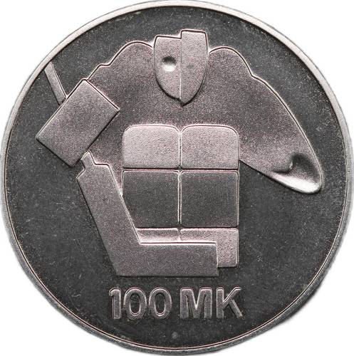 Монета 100 марок 1991 Чемпионат мира по хоккею Финляндия
