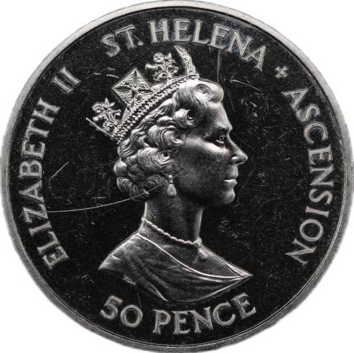 Монета 50 пенсов 1994 50 лет высадке в Нормандии 6 июня Острова Святой Елены и Вознесения