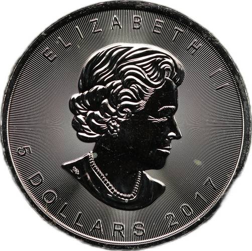 Монета 5 долларов 2017 Кленовый лист Канада