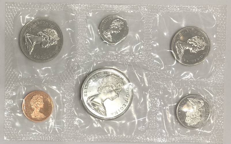 Набор монет 1, 5, 10, 25, 50 центов, 1 доллар 1970 Манитоба Канада
