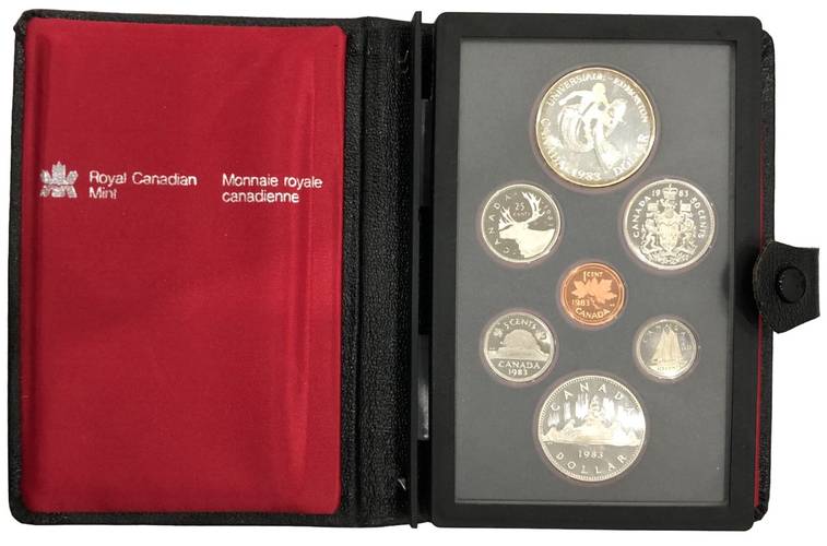 Годовой набор монет 1, 5, 10, 25, 50 центов, 1+1 доллар Универсиада в Эдмонтоне 1983 PROOF Канада