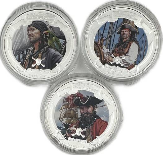 Набор 2 доллара 2011 Пираты Карибского моря Ниуэ 3 монеты