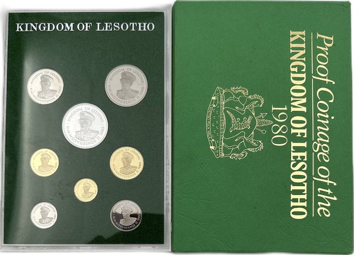Годовой набор монет 1 сенте, 2, 5, 10, 25, 50 лисенте, 1 лоти, 10 малоти 1980 PROOF Лесото 
