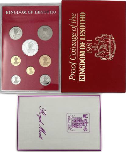 Годовой набор монет 1 сенте, 2, 5, 10, 25, 50 лисенте, 1 лоти, 10 малоти 1981 PROOF Лесото
