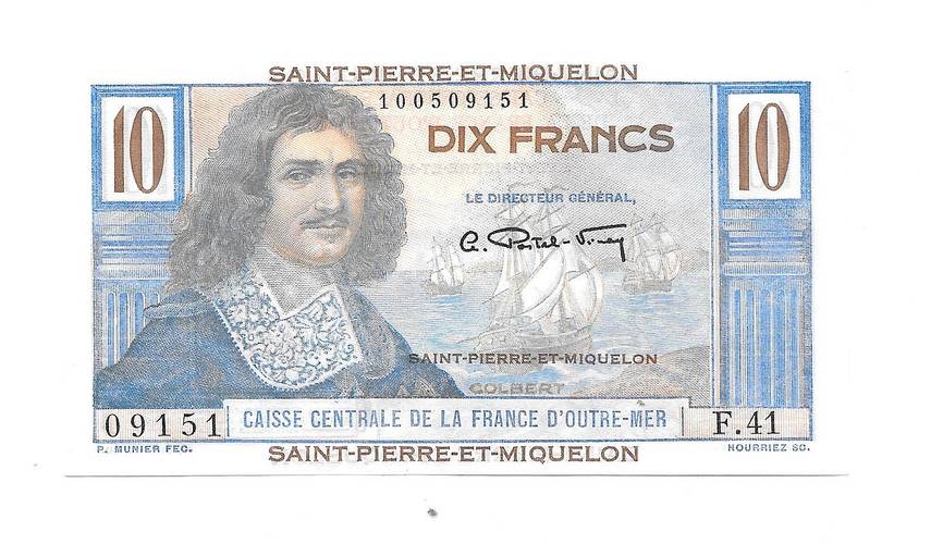 Банкнота 10 франков 1950-1960 Сен-Пьер и Микелон