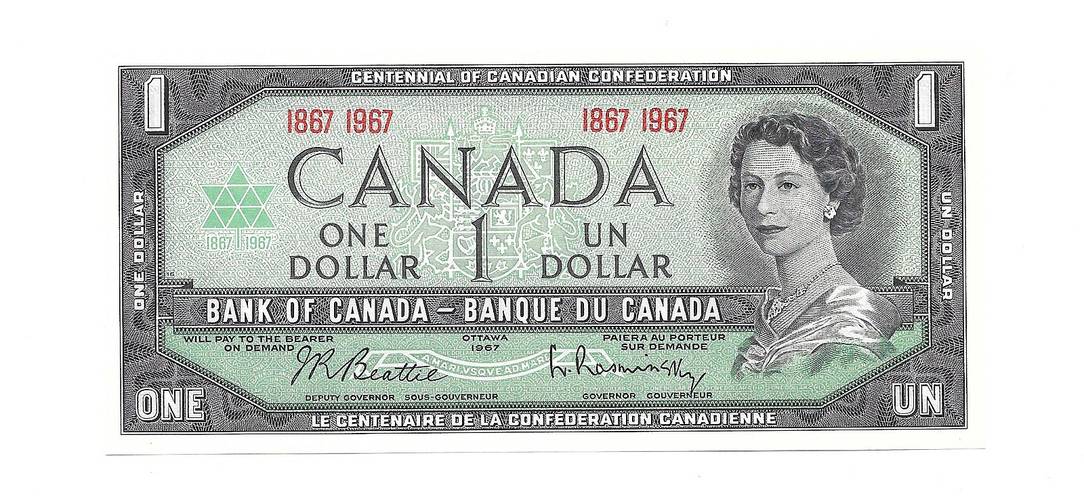 Банкнота 1 доллар 1967 100 лет конфедерации Канада