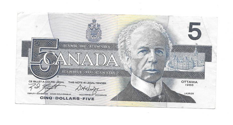 Банкнота 5 долларов 1986 Канада