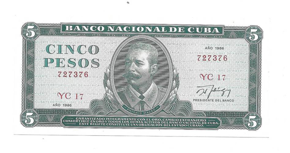 Банкнота 5 песо 1986 Куба