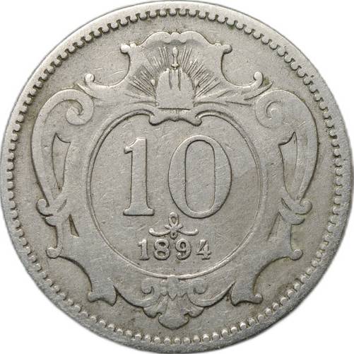 Монета 10 геллеров 1894 Австро-Венгрия