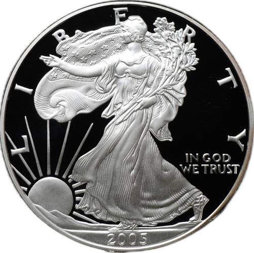 Монета 1 доллар 2005 W Американский серебряный орёл PROOF США