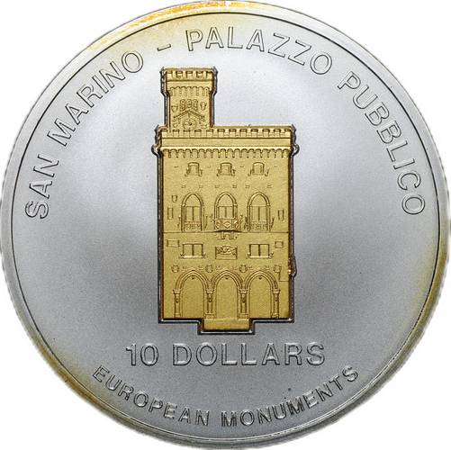 Монета 10 долларов 2005 Европейские памятники - Палаццо Публико Науру