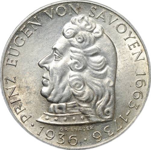 Монета 2 шиллинга 1936 200 лет со дня смерти Принца Евгения Савойского Австрия