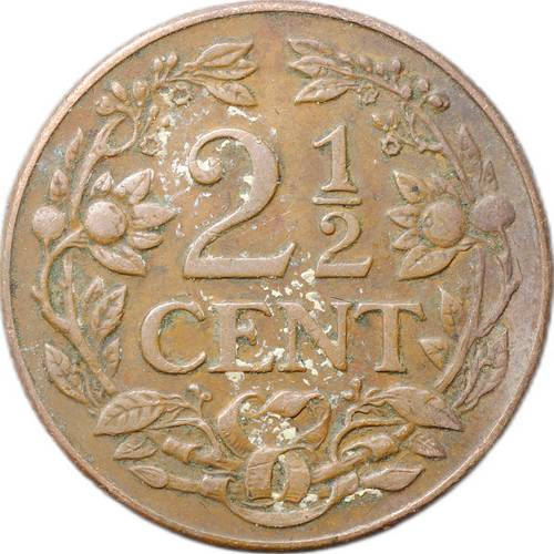 Монета 2 1/2 цента 1944 Кюрасао