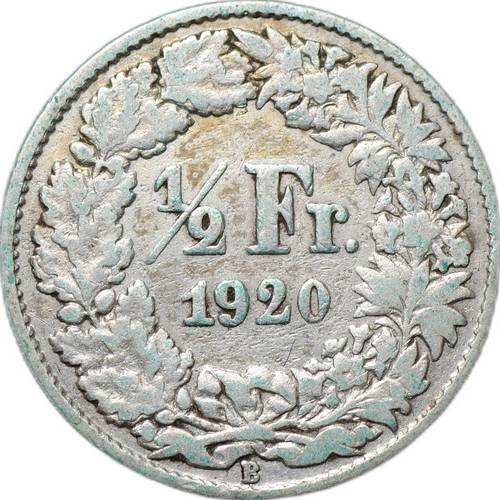 Монета 1/2 франка 1920 Швейцария