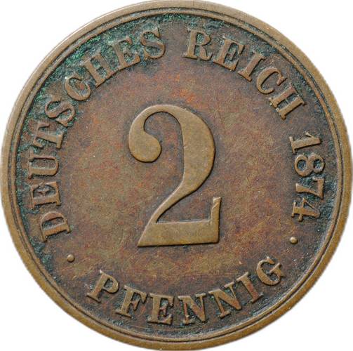 Монета 2 пфеннига 1874 C - Франкфурт-на-Майне Германия