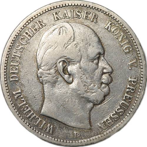 Монета 5 марок 1875 В Пруссия Германия