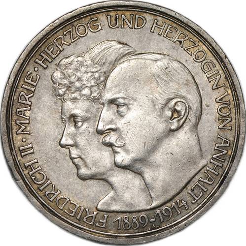 Монета 3 марки 1914 25 лет свадьбы Фридриха и Марии Анхальт-Дессау Германия