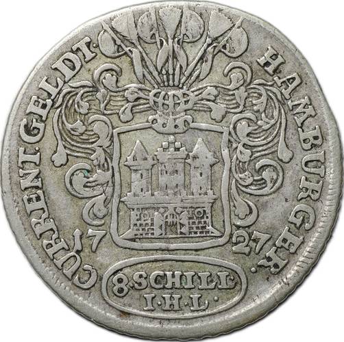 Монета 8 шиллингов 1727 Гамбург