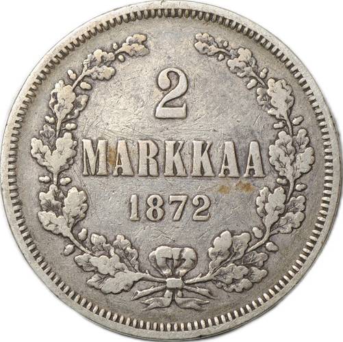 Монета 2 марки 1872 S Русская Финляндия