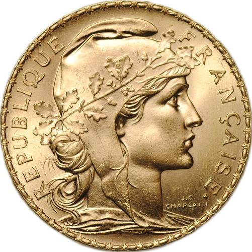 Монета 20 франков 1910 Франция