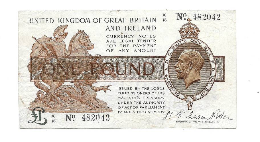 Банкнота 1 фунт 1919 Великобритания